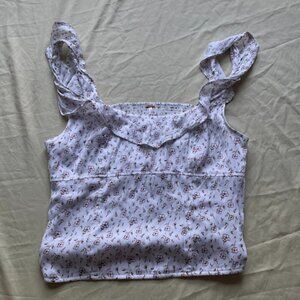 Anthropologie | White Floral Tie-Strap Tank Top | Size S